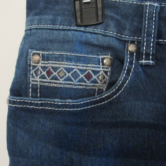 Love Indigo Western Bootcut Jeans Womens14 Blue Embroidered Button Flap Pockets - Picture 2 of 11